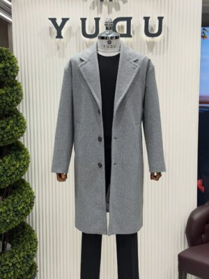 Yünlü Likralı Oversize Uzun Kaşe Kaban
