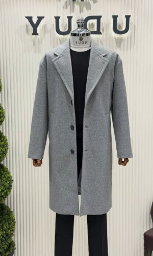 Yünlü Likralı Oversize Uzun Kaşe Kaban